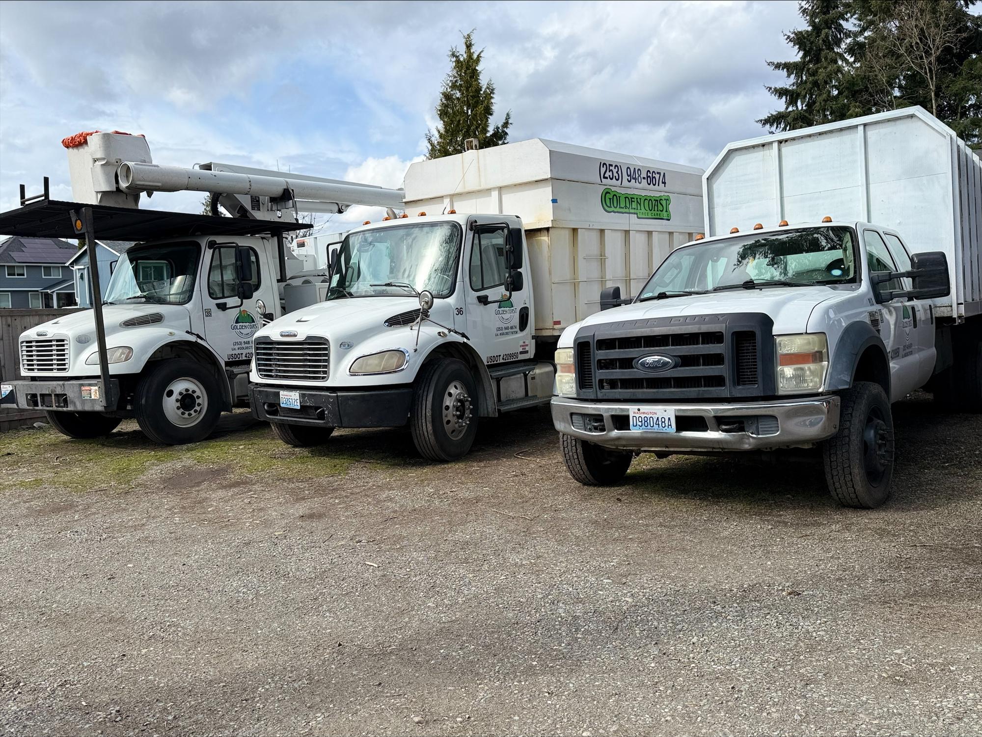 Three Golden Coast trucks lined up for work